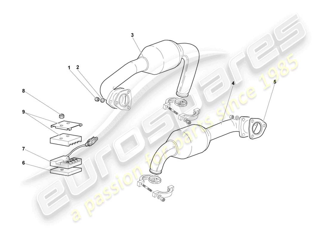 lamborghini murcielago coupe (2003) diagramma delle parti del sistema di scarico