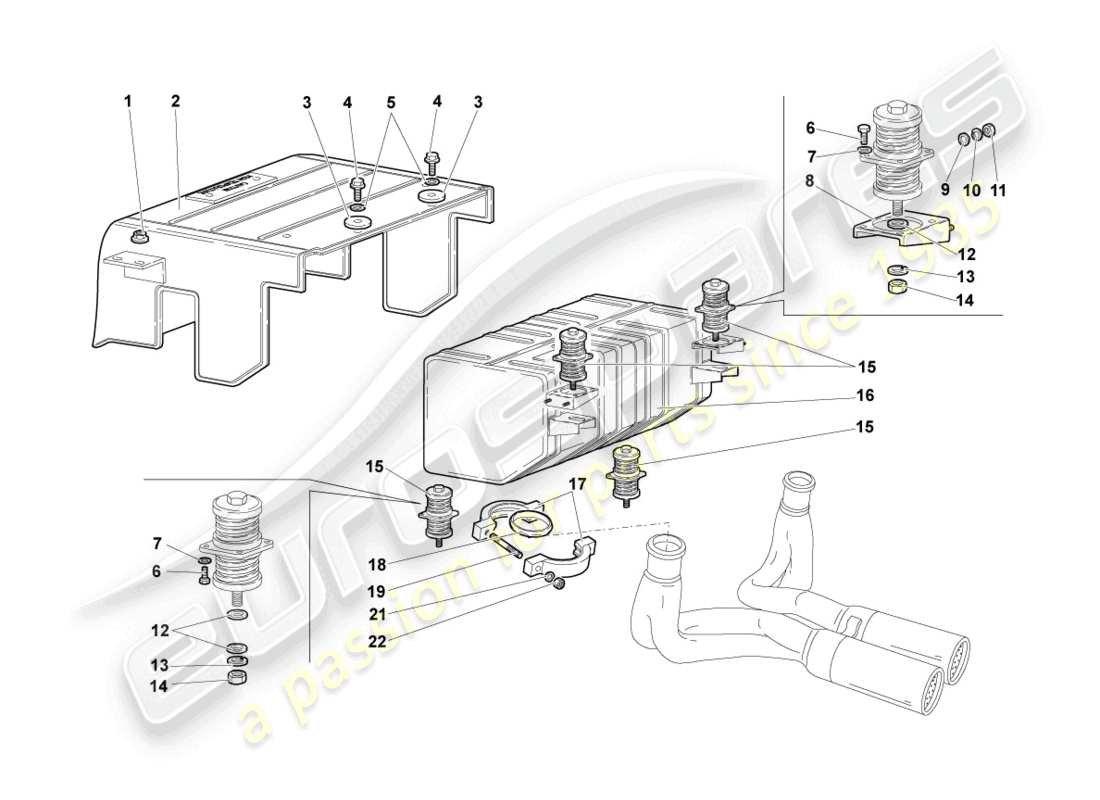 lamborghini murcielago coupe (2003) silenziatore posteriore schema delle parti