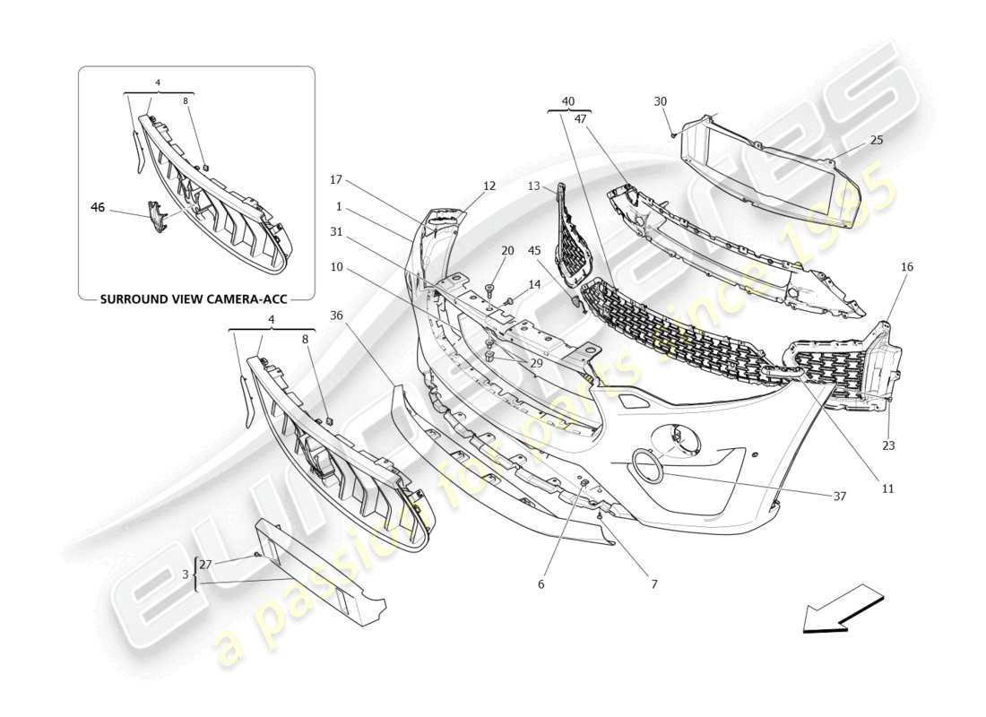 maserati levante modena s (2022) schema delle parti paraurti anteriore