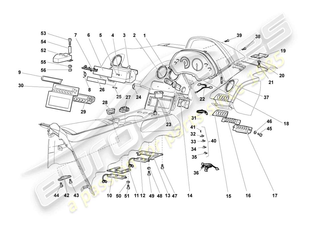 lamborghini murcielago coupe (2003) set di cablaggio centrale schema delle parti