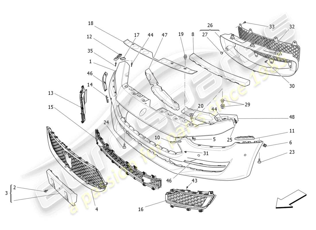 maserati ghibli fragment (2022) schema delle parti paraurti anteriore