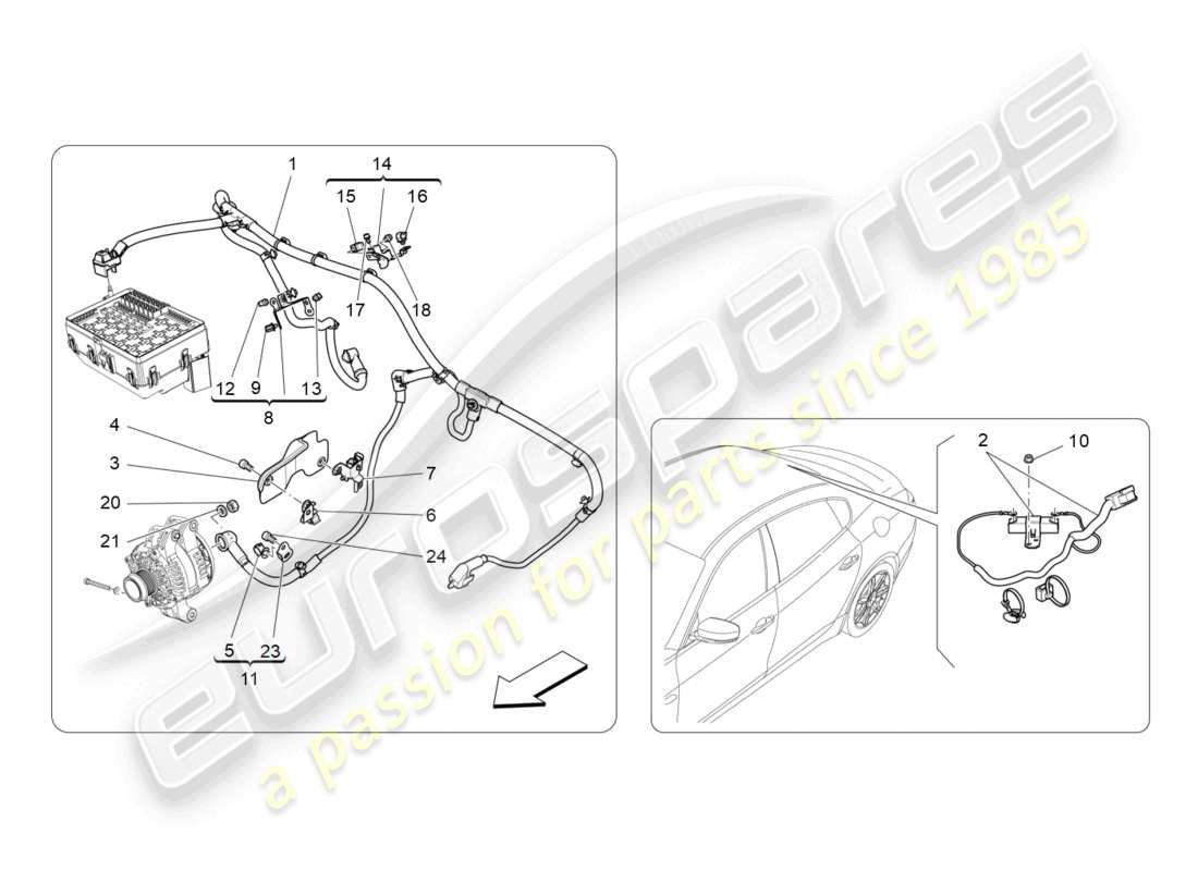 maserati quattroporte (2018) schema delle parti del cablaggio principale