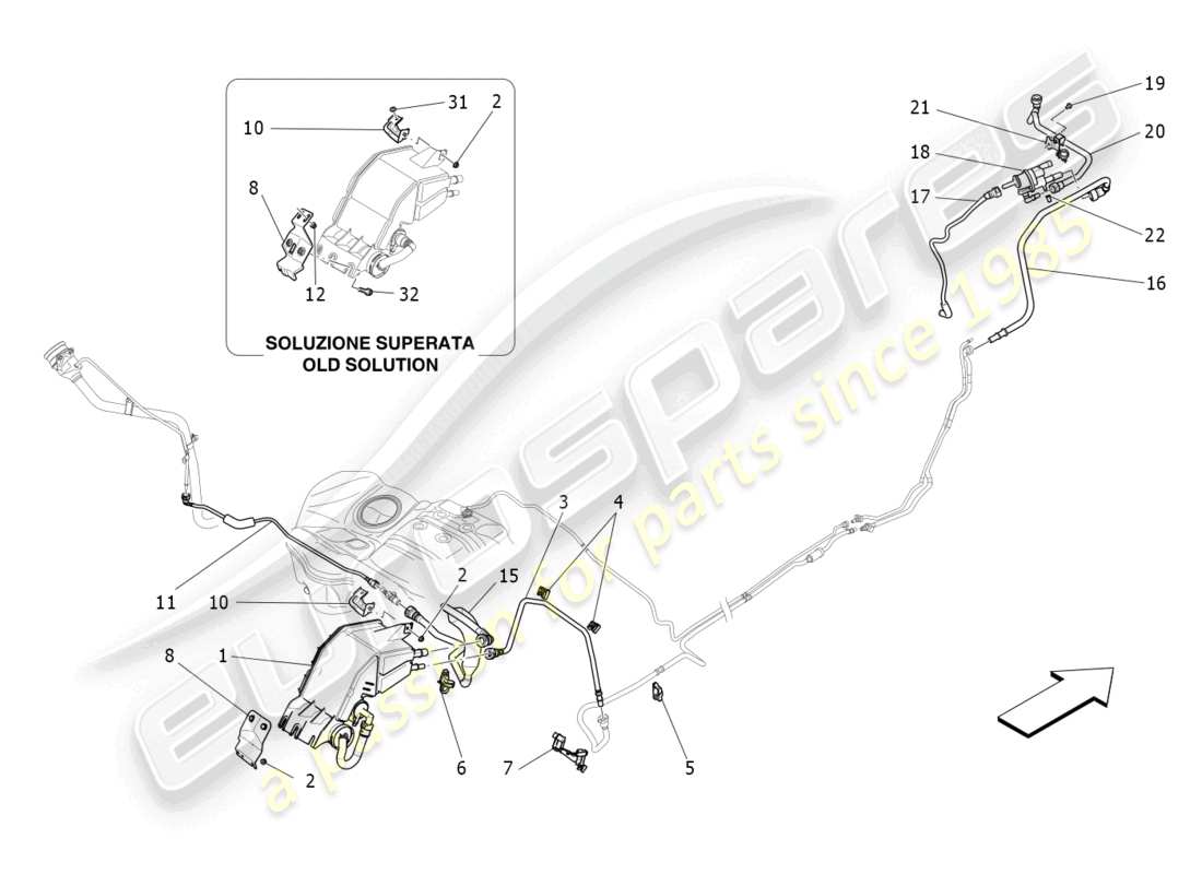 maserati ghibli fragment (2022) diagramma delle parti del sistema di ricircolo dei vapori di carburante