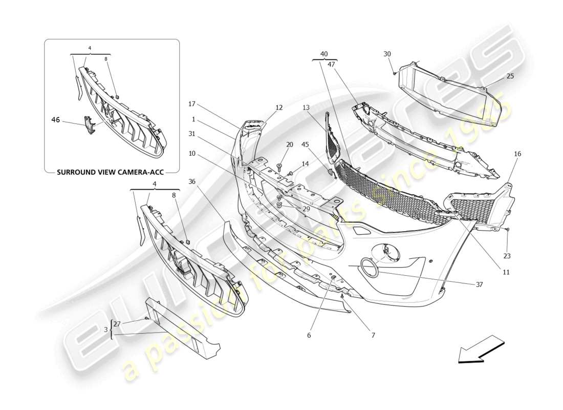 maserati levante modena s (2022) schema delle parti paraurti anteriore