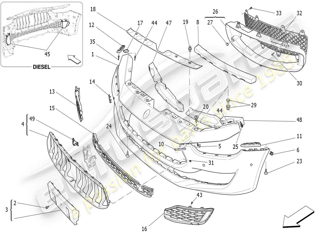 maserati ghibli (2021) schema delle parti paraurti anteriore