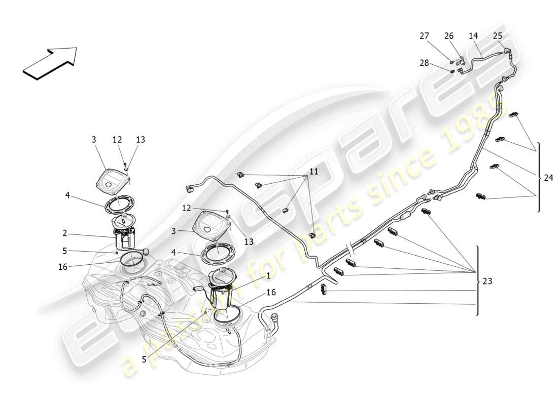maserati levante gt (2022) pompe del carburante e linee di collegamento diagramma delle parti