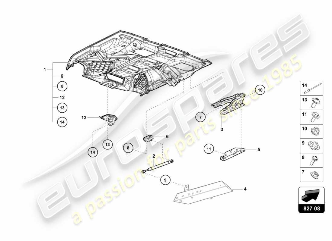lamborghini 2018 (performante spyder) schema delle parti del coperchio posteriore