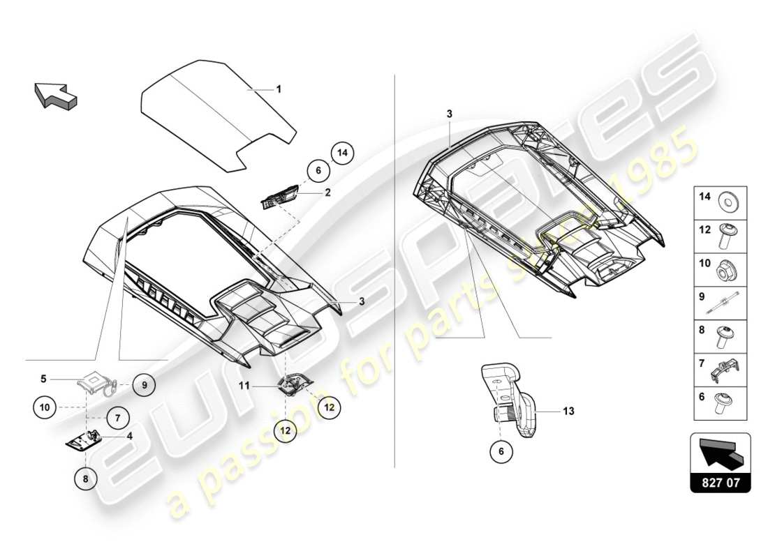 lamborghini performante coupe (2018) copertura motore con isp. copertina diagramma delle parti