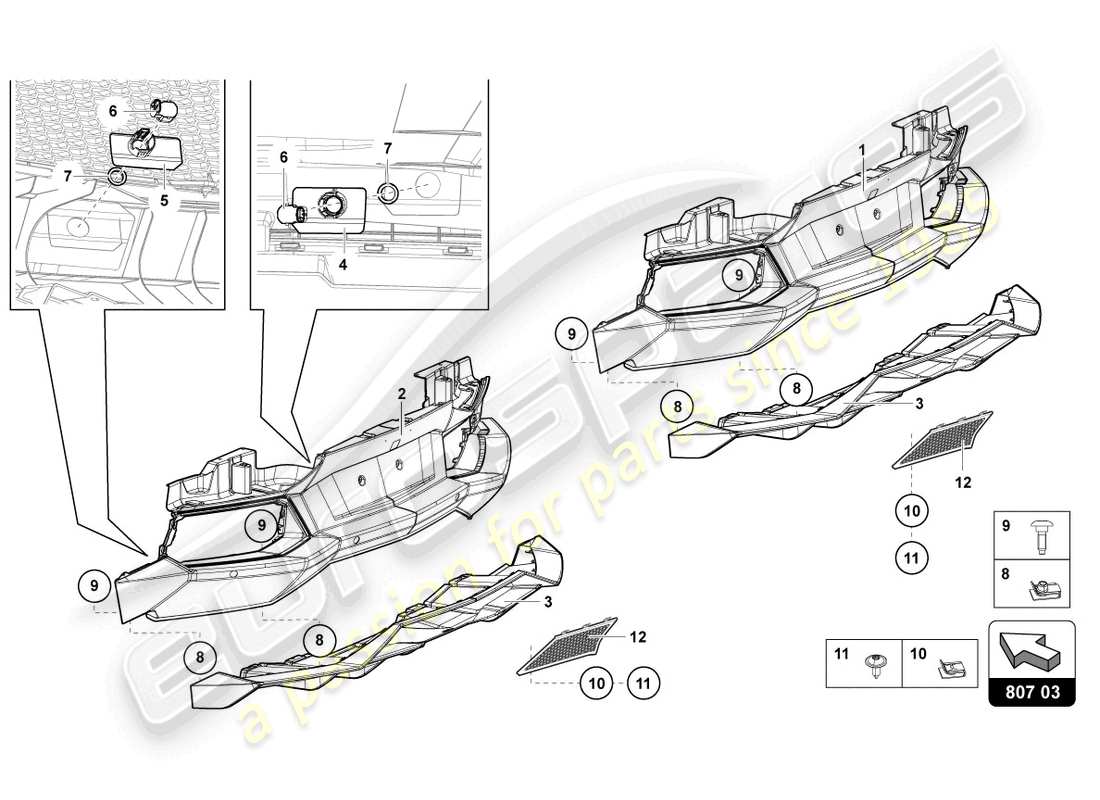 lamborghini 2015 (lp700-4 roadster) paraurti, schema delle parti complete