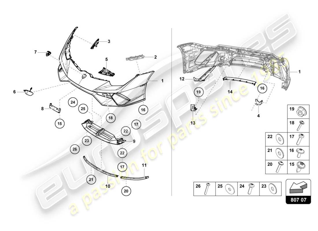 lamborghini performante spyder (2018) paraurti anteriore completo schema delle parti