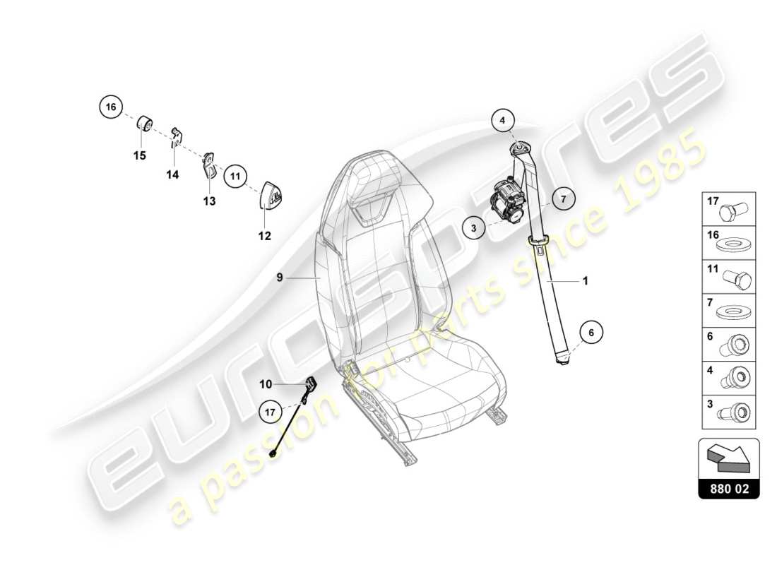 lamborghini performante coupe (2019) cinture di sicurezza schema delle parti