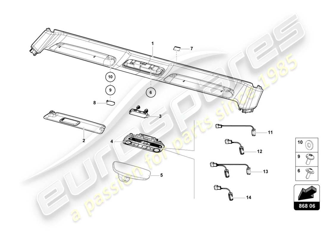 lamborghini performante spyder (2020) rivestimento del pannello anteriore schema delle parti