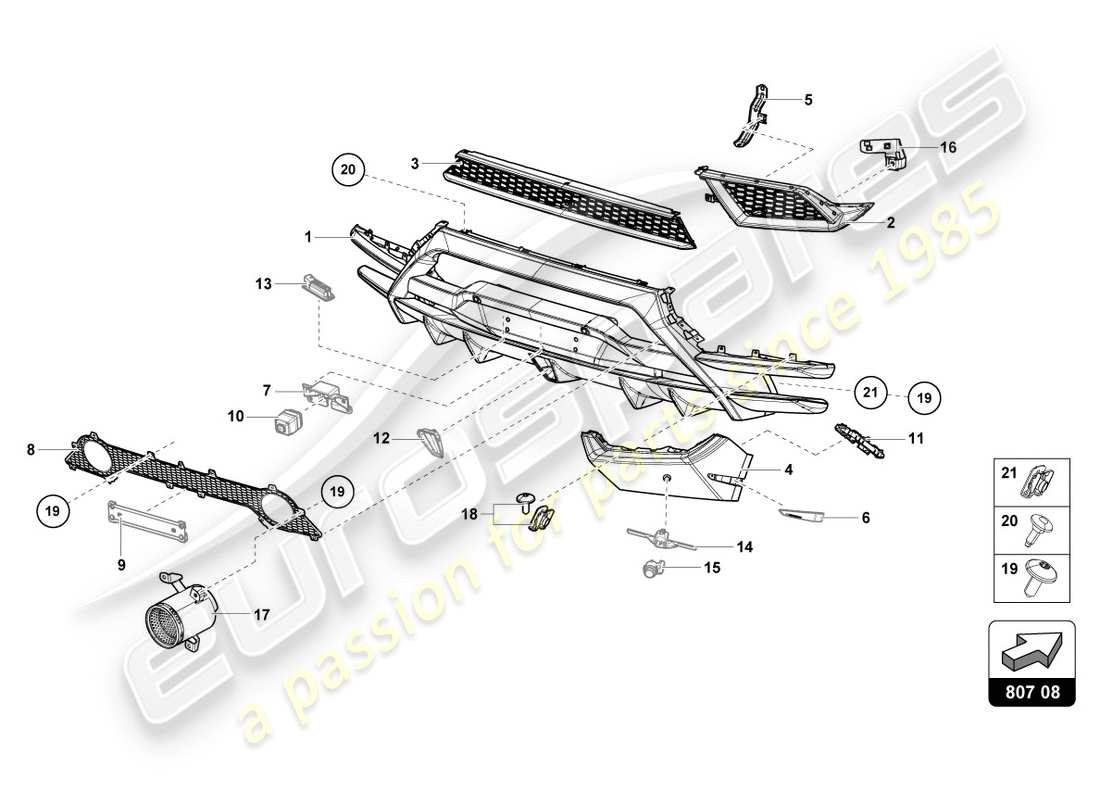 lamborghini 2019 (performante coupe) paraurti posteriore completo schema delle parti