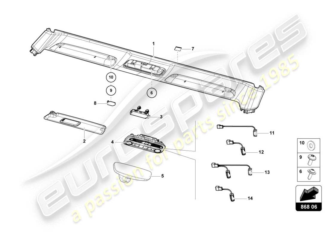 lamborghini 2020 (evo spyder 2wd) rivestimento del pannello anteriore schema delle parti