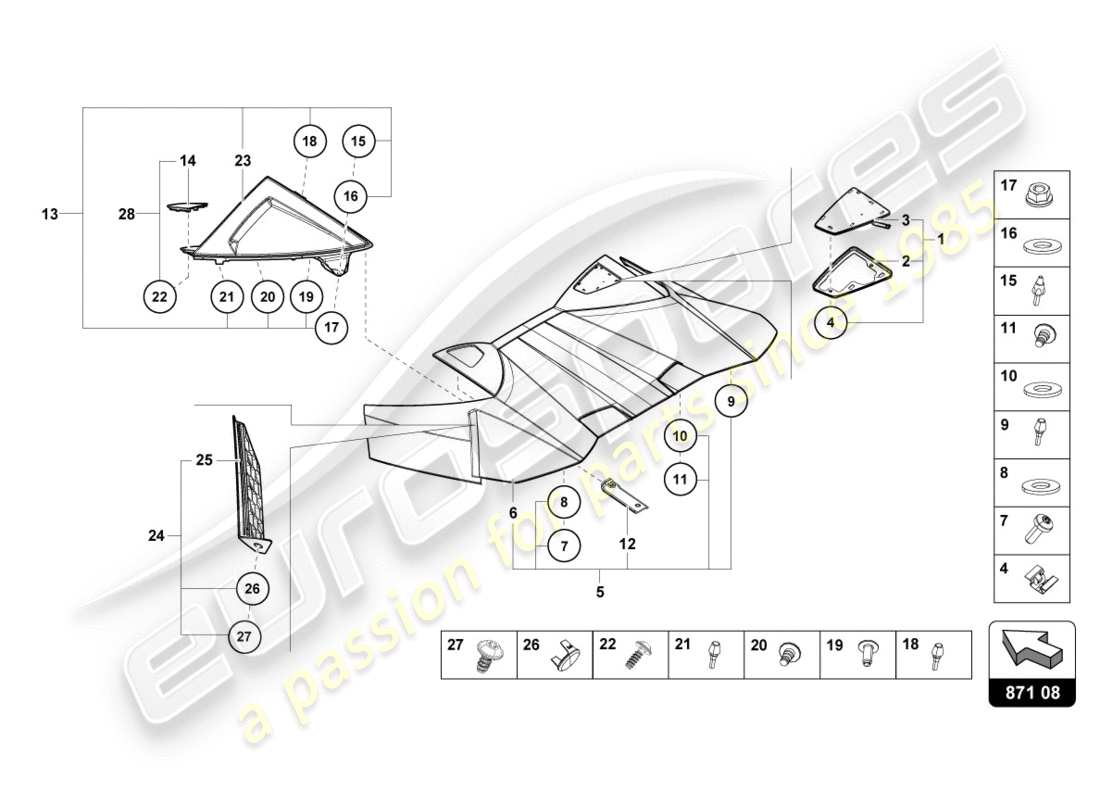 lamborghini 2019 (performante spyder) conv. schema delle parti superiore, coperchio cerniera