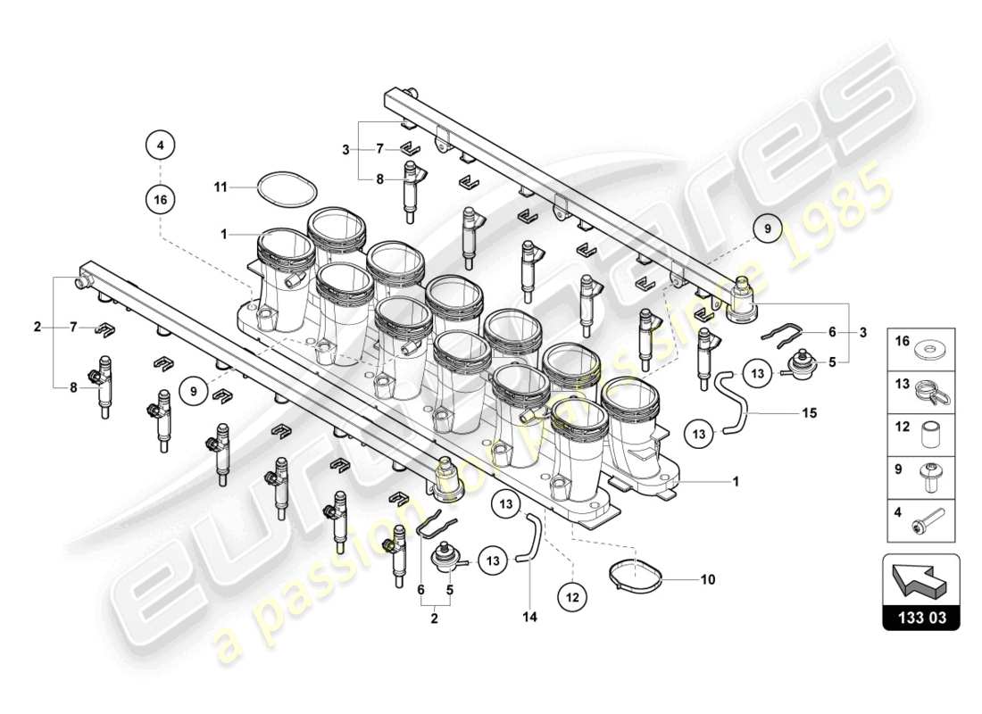lamborghini 2020 (lp770-4 svj roadster) collettore di aspirazione schema delle parti