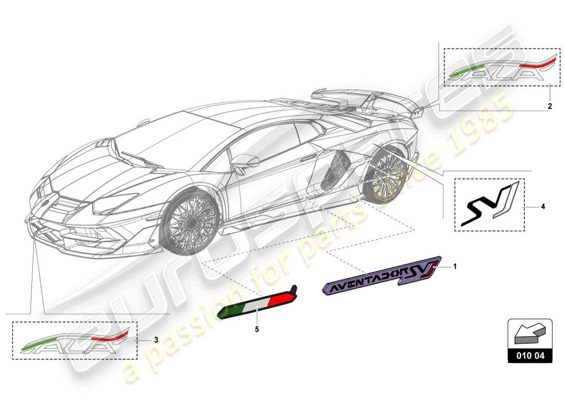 lamborghini lp770-4 svj roadster (2021) set di tamponi adesivi schema delle parti
