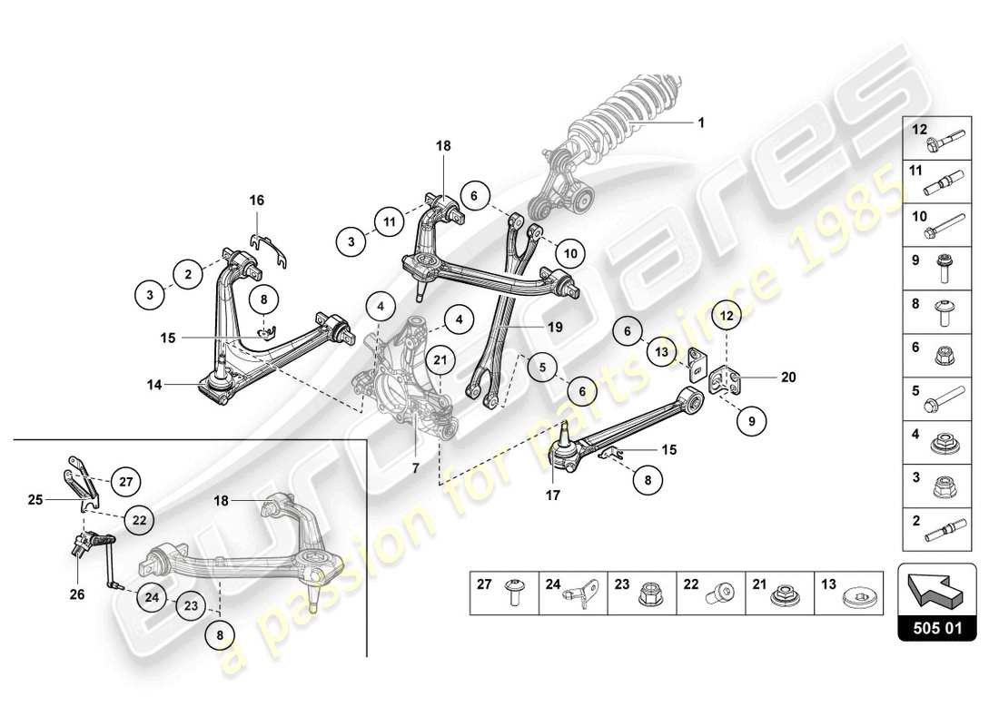 lamborghini 2017 (lp700-4 roadster) schema delle parti sospensione posteriore