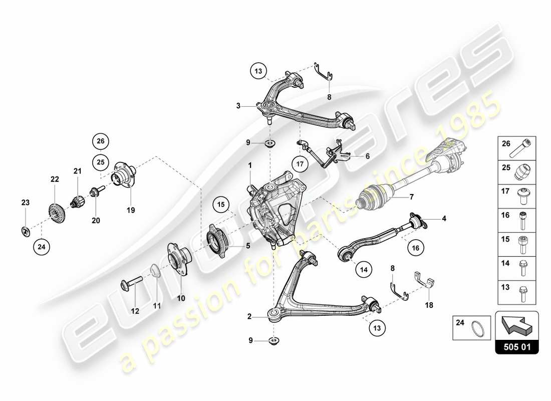 lamborghini performante spyder (2020) asse posteriore posteriore diagramma delle parti