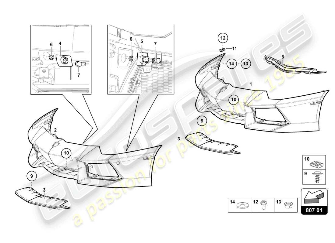 lamborghini 2015 (lp700-4 roadster) paraurti, schema delle parti complete