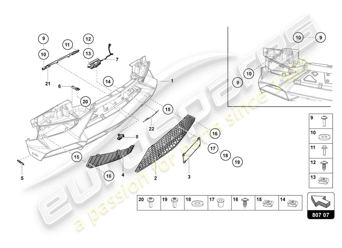 lamborghini 2014 (lp720-4 roadster 50) paraurti, schema delle parti complete
