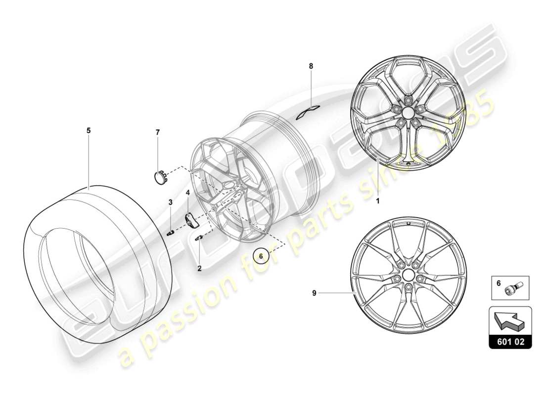 lamborghini lp700-4 coupe (2015) ruote/pneumatici posteriori schema delle parti