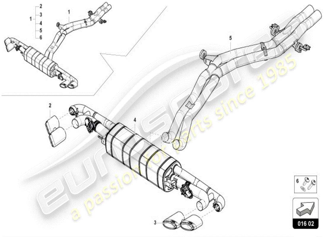 lamborghini urus (accessories) impianto di scarico sportivo diagramma delle parti
