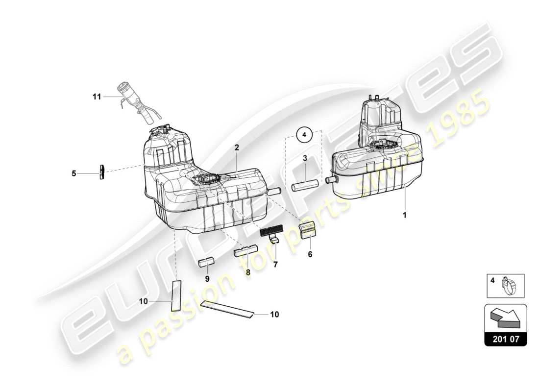 lamborghini 2019 (performante coupe) diagramma delle parti del serbatoio del carburante