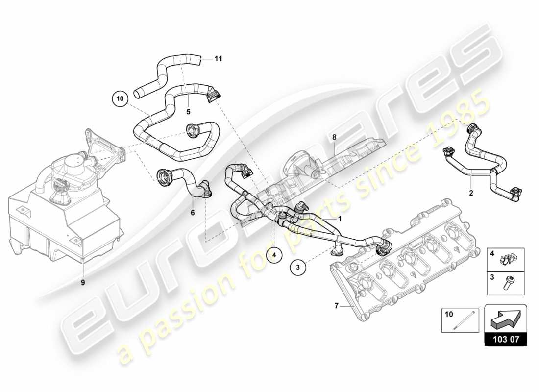 lamborghini 2018 (performante coupe) diagramma delle parti della linea di sfiato