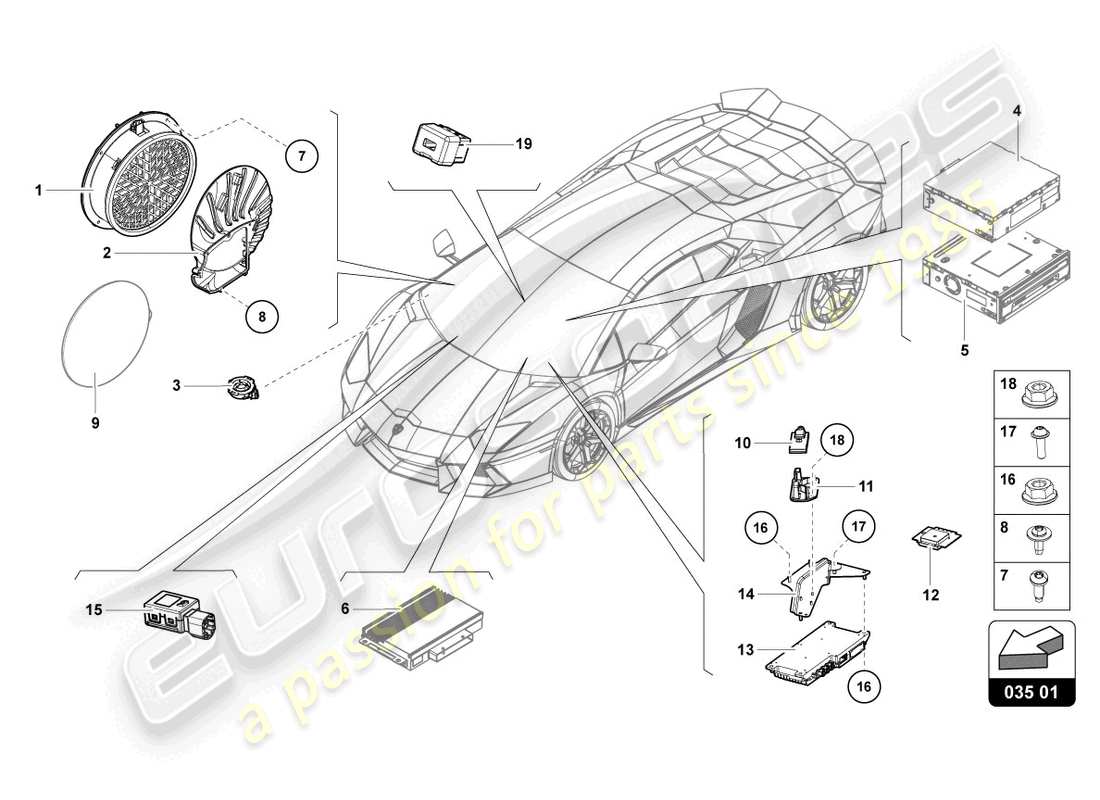 lamborghini lp770-4 svj roadster (2021) schema delle parti dell'unità radio