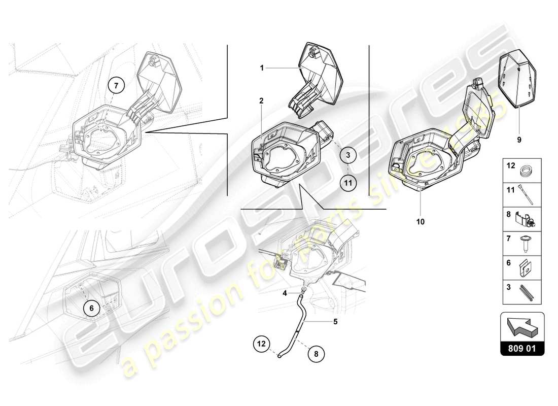 lamborghini 2021 (lp770-4 svj coupe) sportello del riempimento del carburante schema delle parti