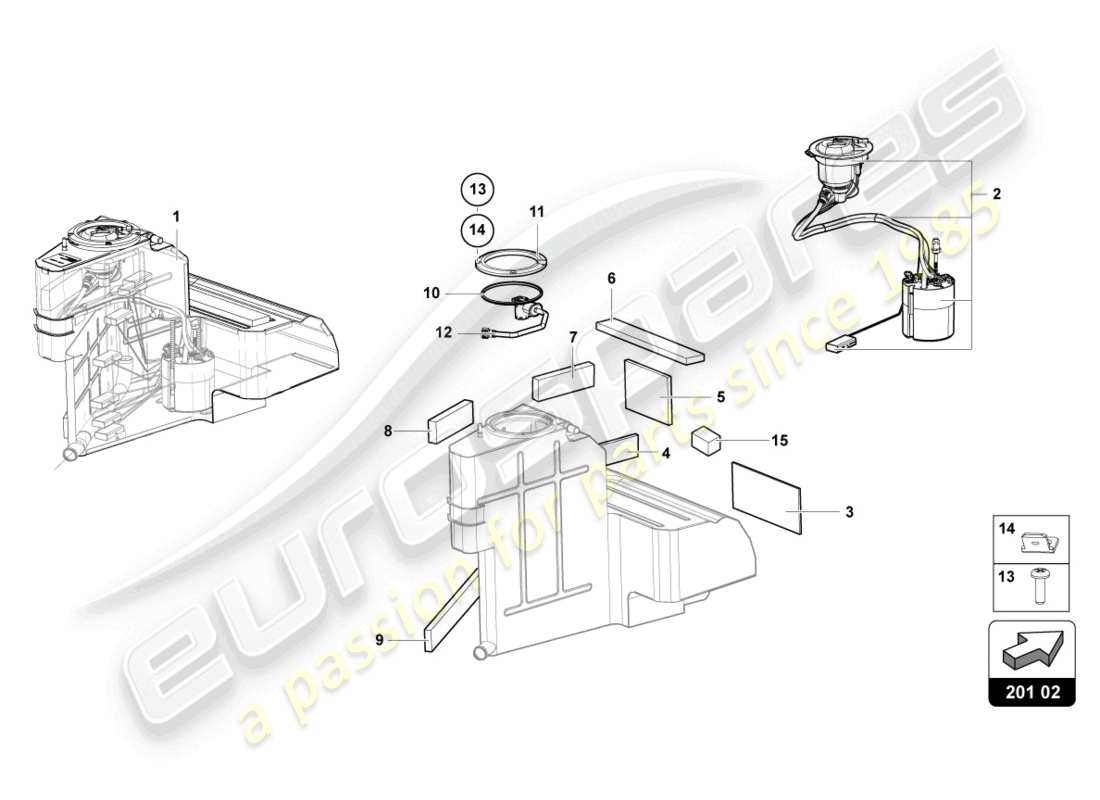 lamborghini lp700-4 roadster (2015) serbatoio carburante sinistro diagramma delle parti