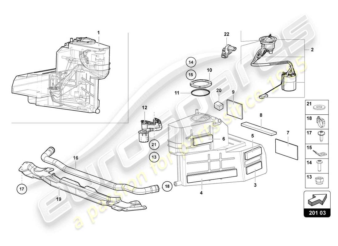 lamborghini 2021 (lp740-4 s roadster) serbatoio carburante destro schema delle parti