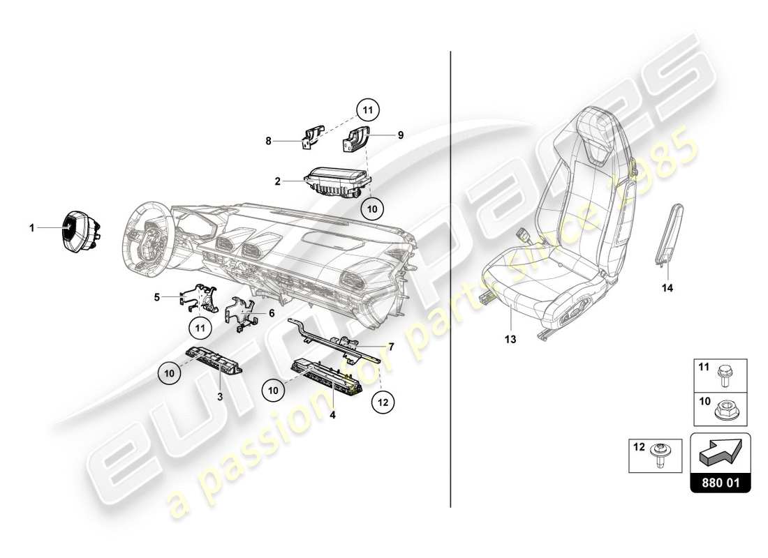 lamborghini lp610-4 avio (2017) diagramma delle parti dell'airbag