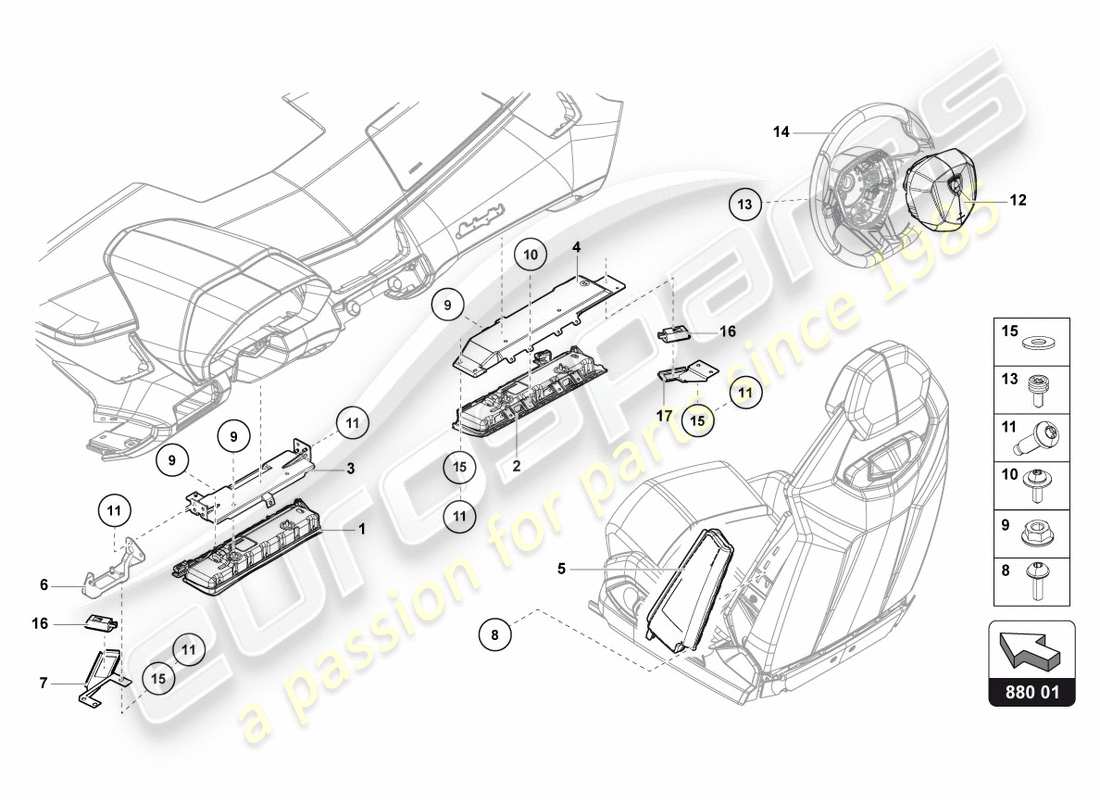 lamborghini centenario roadster (2017) unità airbag diagramma delle parti