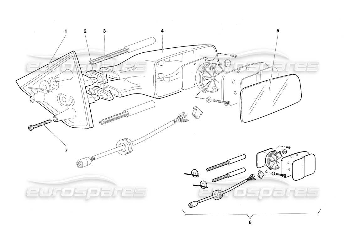 lamborghini diablo sv (1997) schema delle parti degli specchietti retrovisori esterni