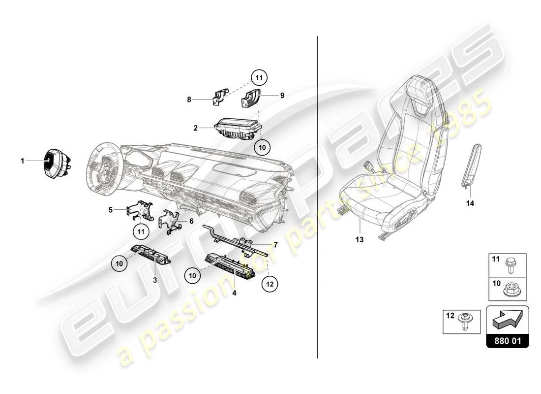 lamborghini evo coupe (2020) diagramma delle parti dell'airbag