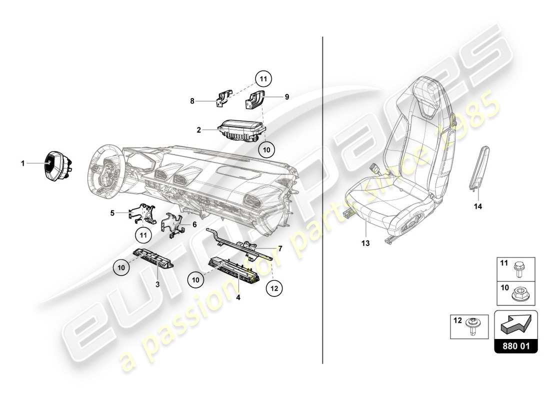 lamborghini performante coupe (2019) diagramma delle parti dell'airbag