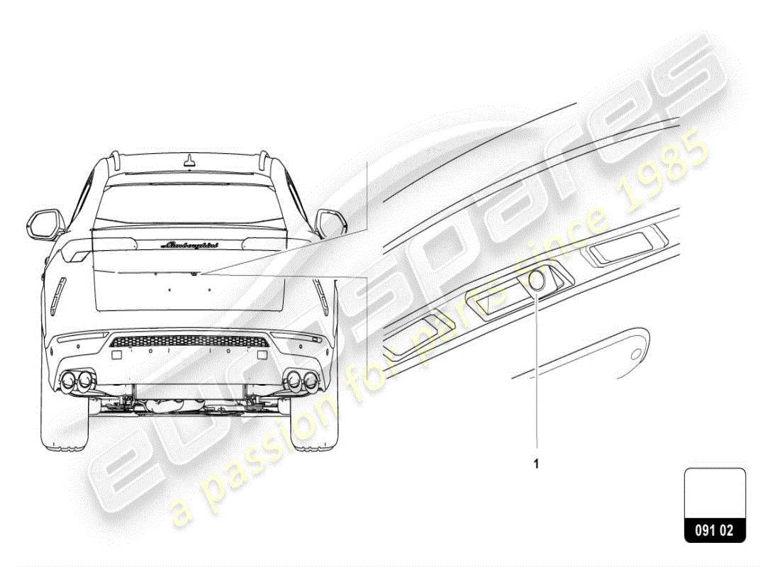 lamborghini urus (accessories) kit di retrofit per telecamera di retromarcia schema delle parti
