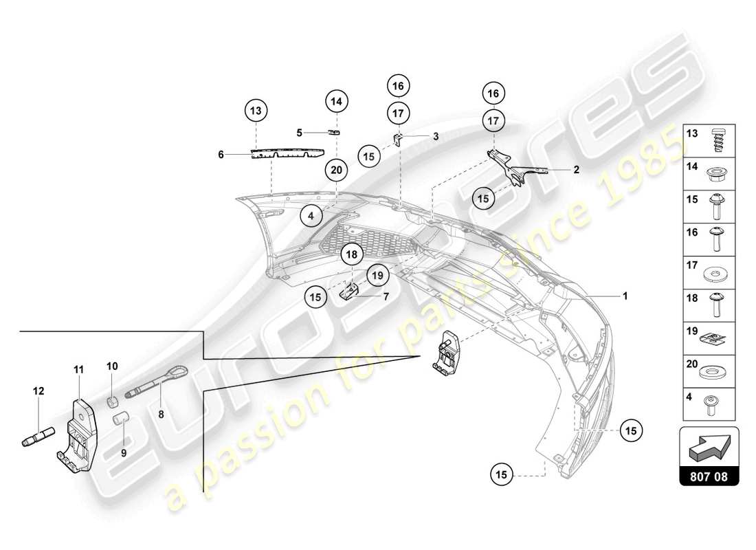 lamborghini lp720-4 roadster 50 (2014) paraurti, schema delle parti complete