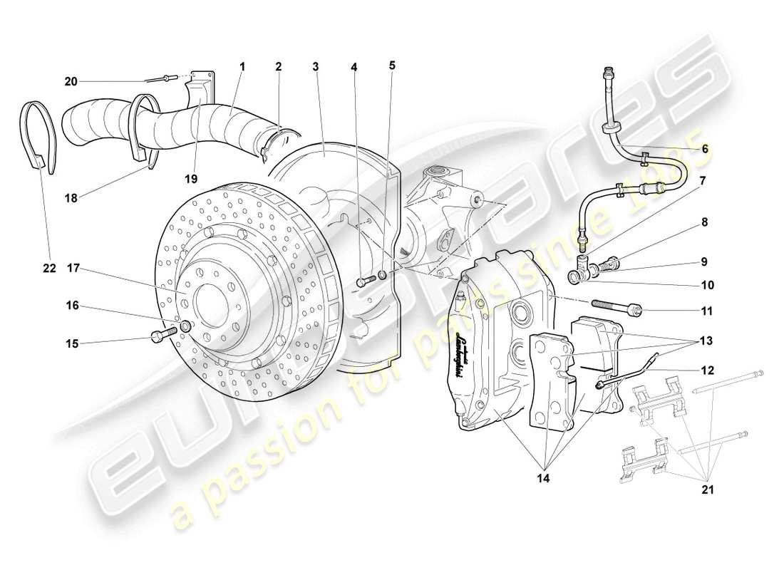 lamborghini murcielago coupe (2006) diagramma della parte anteriore del freno a disco