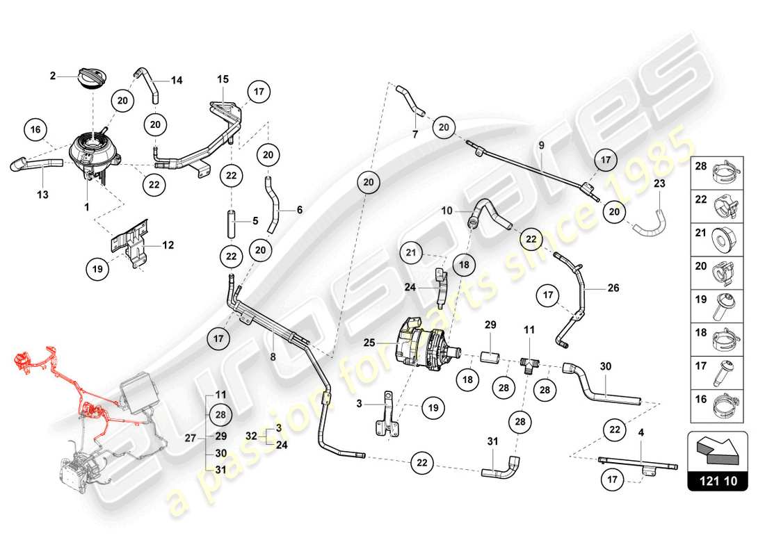 lamborghini sian (2020) schema delle parti del sistema di raffreddamento