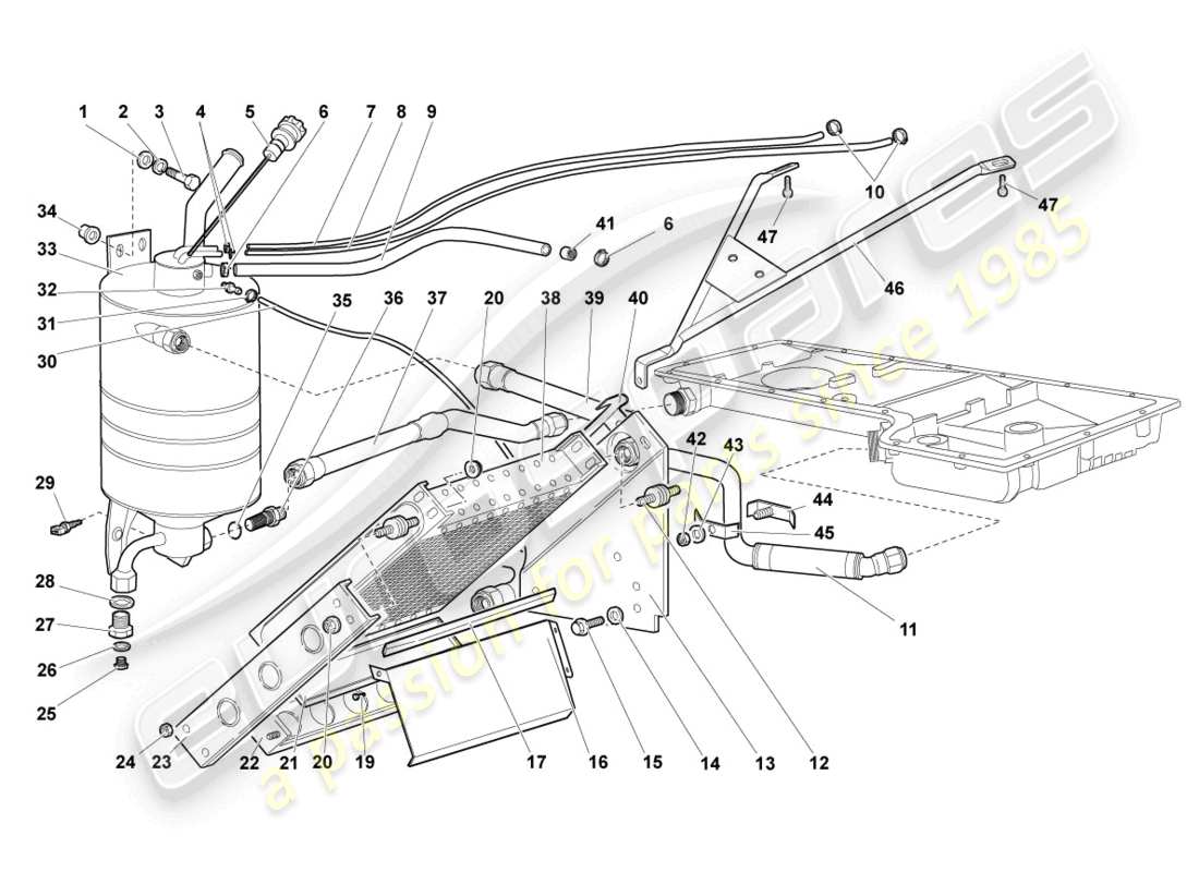 lamborghini murcielago coupe (2003) schema delle parti del raffreddatore dell'olio