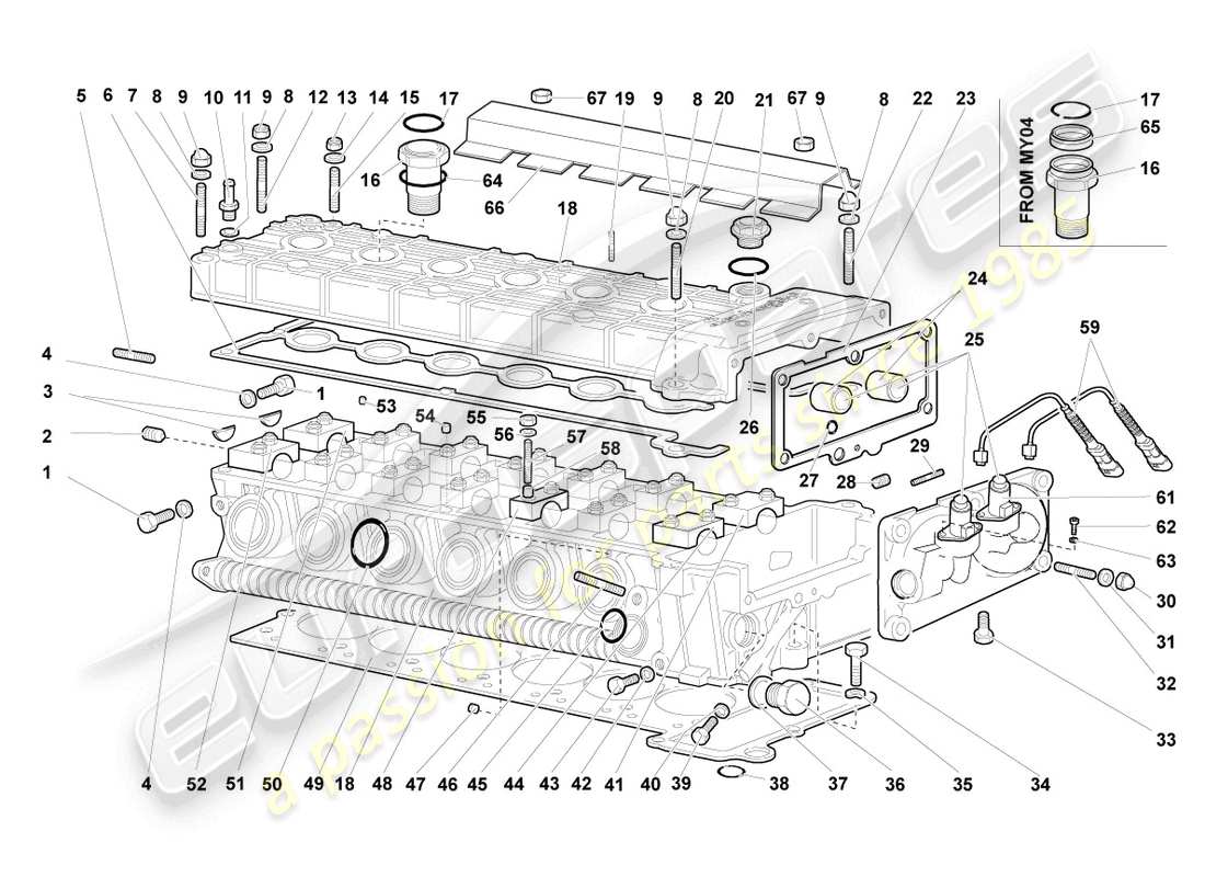 lamborghini murcielago roadster (2006) testa cilindro sinistra schema delle parti