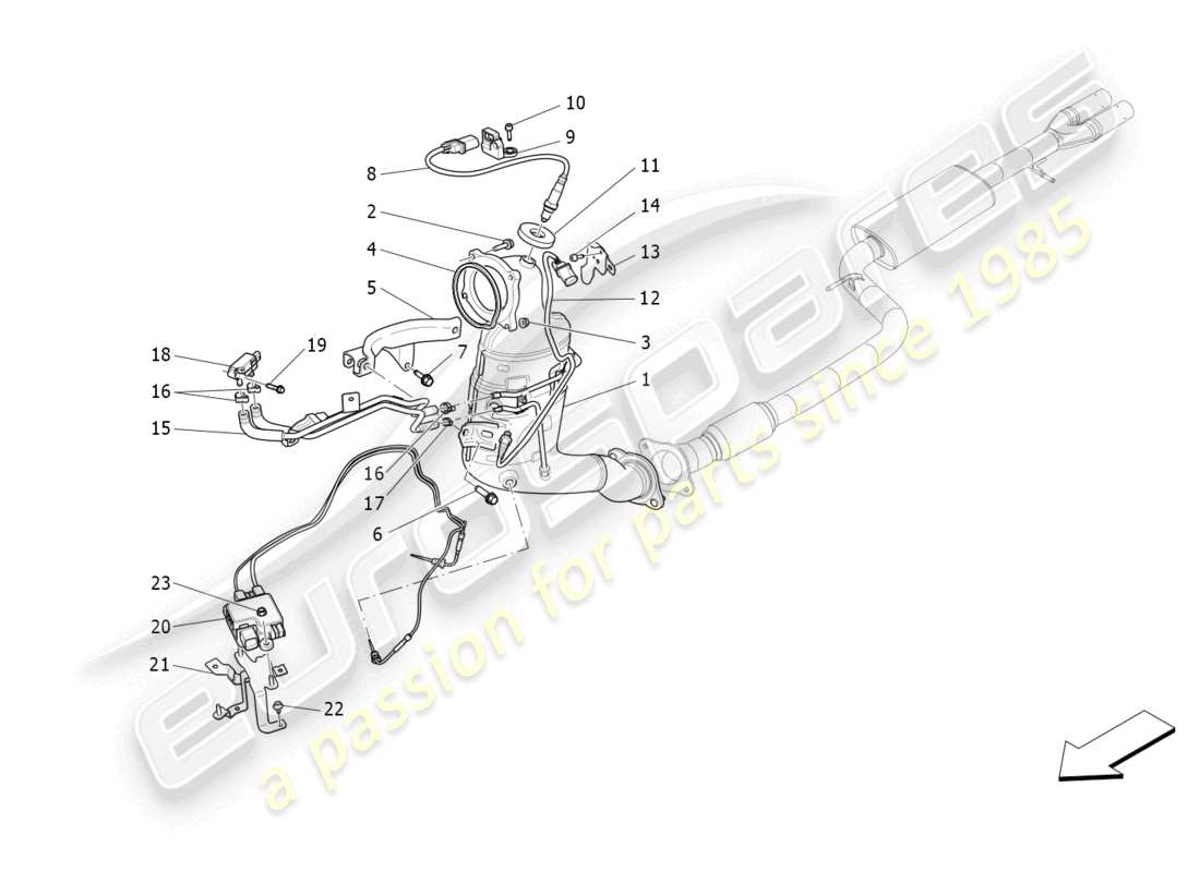 maserati ghibli fragment (2022) diagramma delle parti dei convertitori pre-catalitici e dei convertitori catalitici