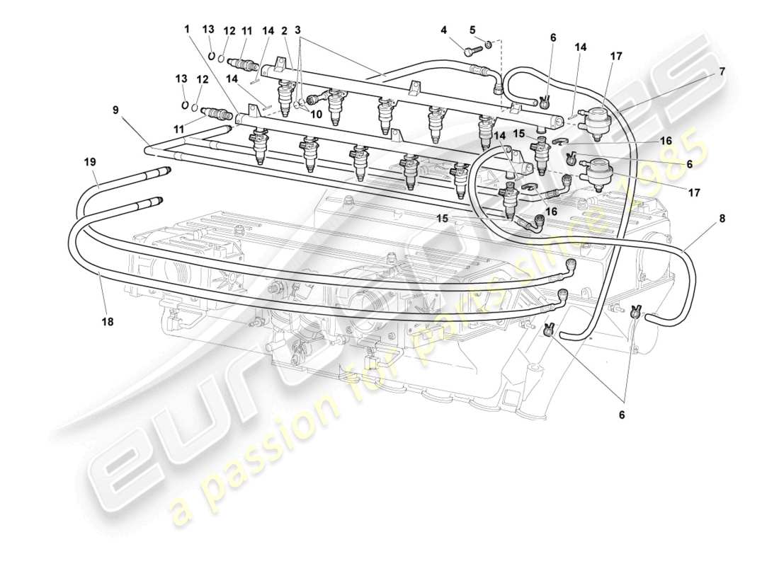 lamborghini murcielago coupe (2003) schema delle parti del sistema di aspirazione