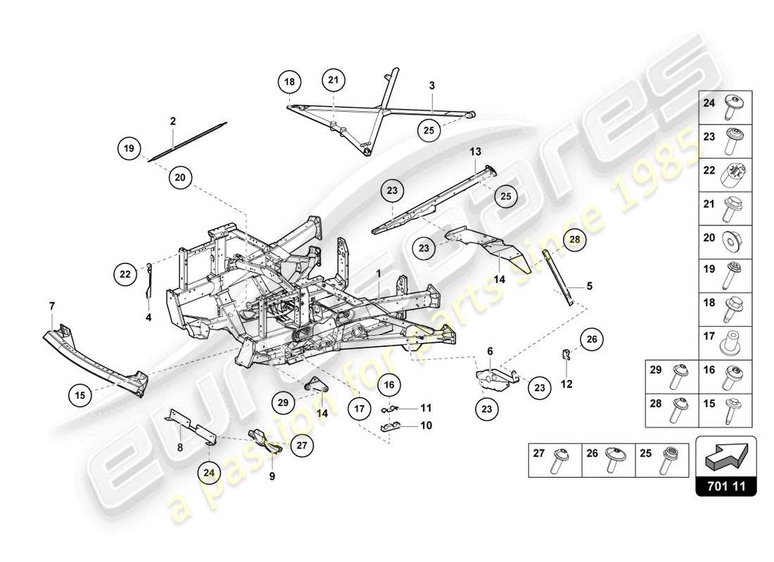 lamborghini sian (2020) parte posteriore del telaio di rivestimento schema delle parti