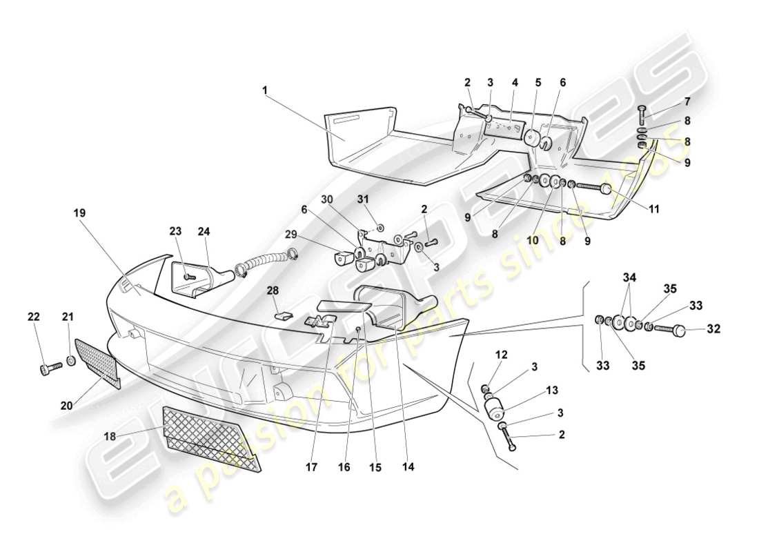 lamborghini murcielago coupe (2003) schema delle parti paraurti anteriore e posteriore