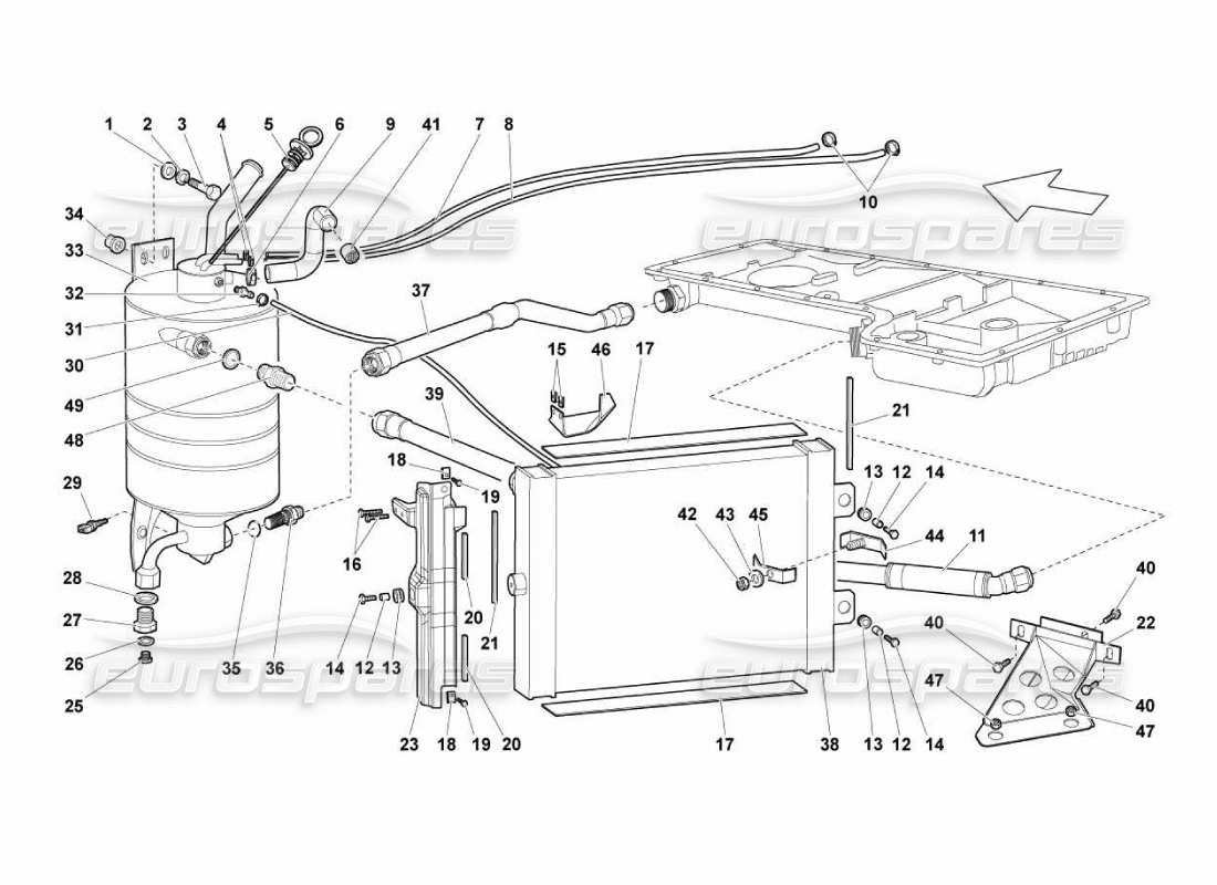 lamborghini murcielago lp670 radiatore del sistema di olio diagramma delle parti