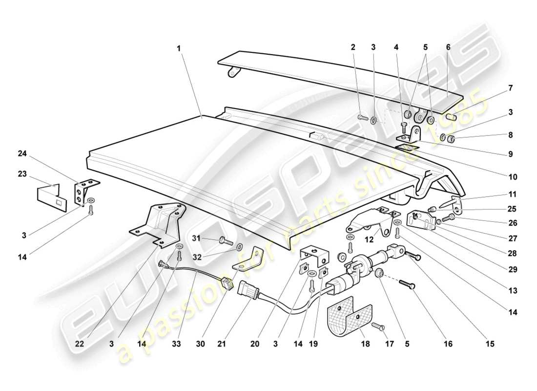 lamborghini murcielago coupe (2003) schema delle parti del coperchio posteriore